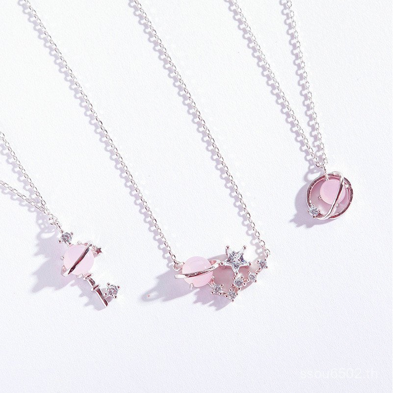 Pure Aurora Gold Chain Glass กระดูกไหปลาร้าน่ารักแฟนตาซี s925 เงินสีฟ้าของขวัญ Planet Glass Plated ส