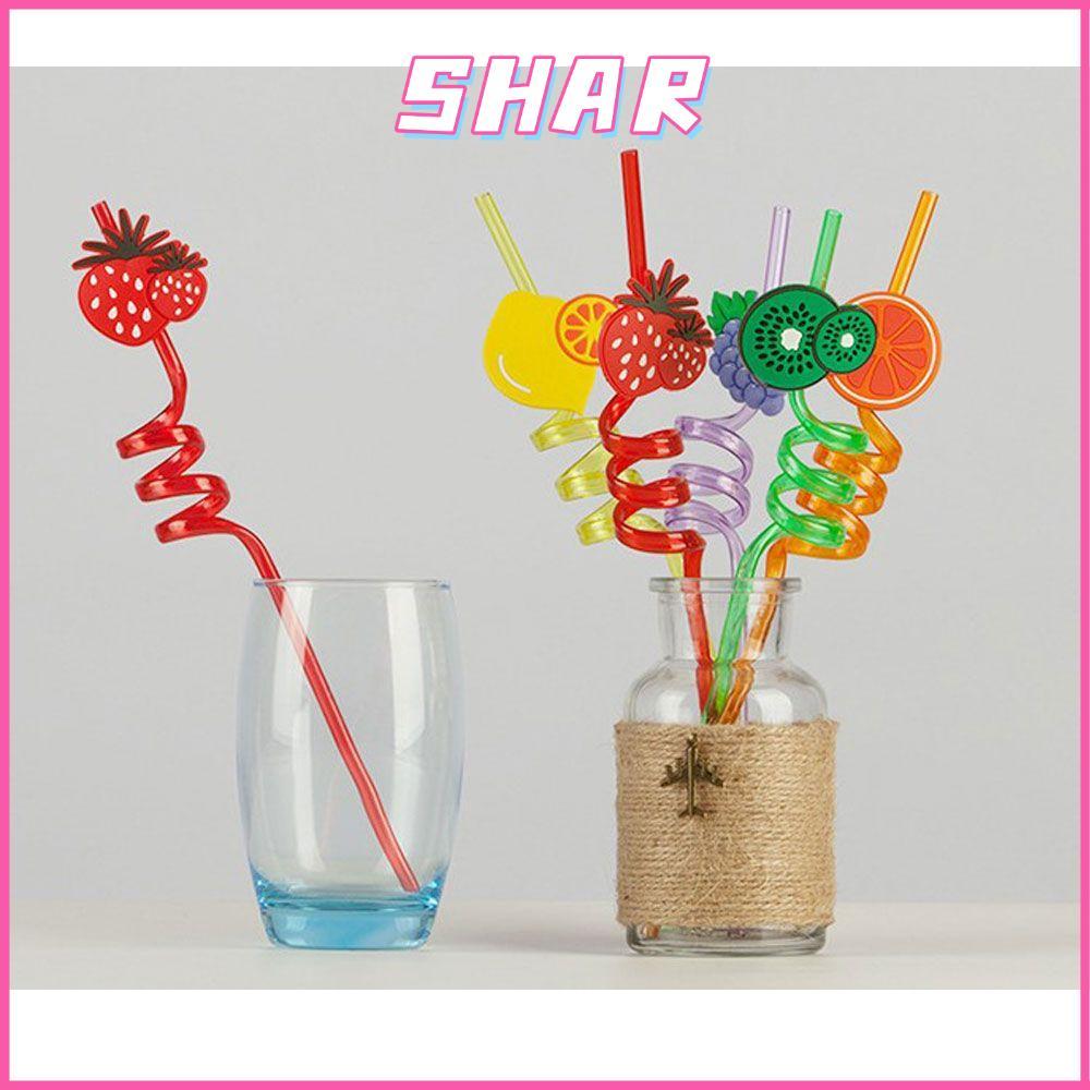 SHAR 1/5pcs ผลไม้หลอดนํากลับมาใช้ใหม่ที่มีสีสัน Party Supplies เด็กดื่มตกแต่งผลไม้ Theme