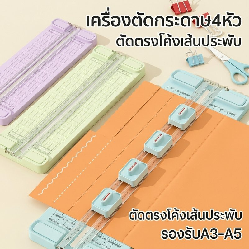 🔥สินค้าพร้อมส่งทันที🔥แท่นตัดกระดาษอเนกประสงค์ 4 หัว Paper Trimmer Cutter ตัดตรง โค้ง เส้นประ พับ รองรับ A3–A5