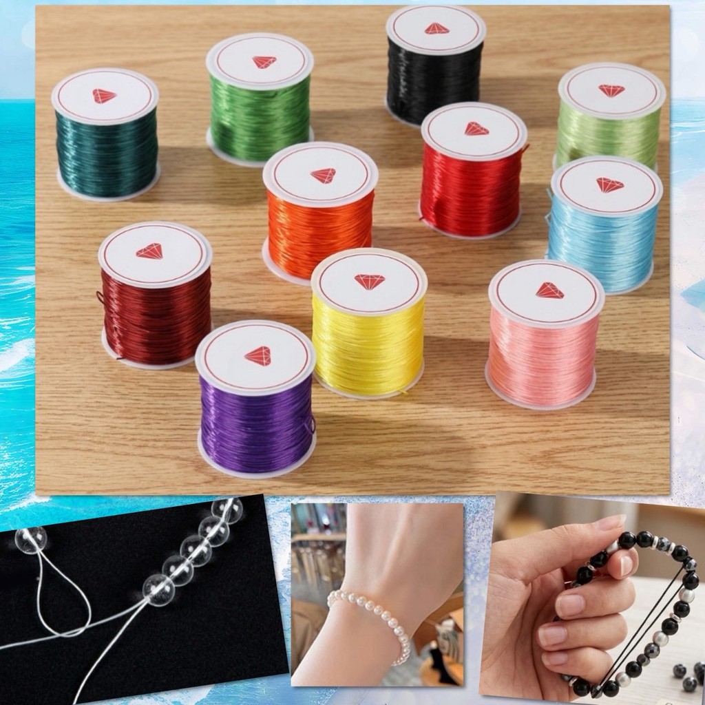ด้ายยืด ไหมยืด เอ็นยืด ร้อยสร้อย ร้อยลูกปัด เครื่องประดับ DIY หนา 0.8 ซม. ยาว 50 เมตร รุ่นอัพเกรด ทอพิเศษ