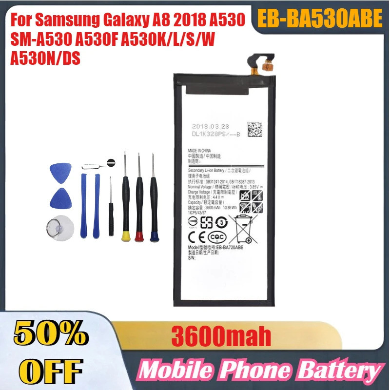 3000mAh EB-BA530ABE แบตเตอรี่โทรศัพท์มือถือสําหรับ Samsung Galaxy A8 2018 A530 SM-A530 A530F A530K/L