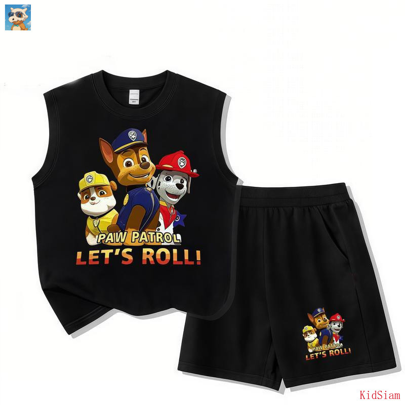 【KidSiam】เซ็ตชุดเด็ก เสื้อ+กางเกง กล้ามเนื้อ Tee เด็กเสื้อกั๊ก, เสื้อยืดถัง, สำหรับเด็กชายและเด็กหญิง, แขนกุด, สไตล์เกา