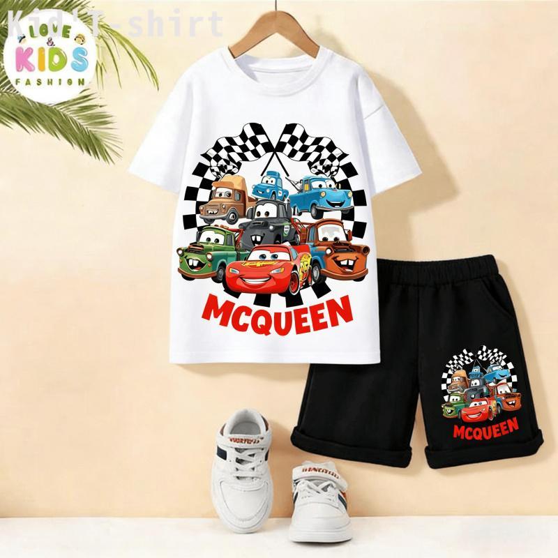 [COD]ชุดเด็กชายสนุก ลายตัวละครจาก Cars McQueen | เสื้อ+กางเกงขาสั้น ใส่สบาย ทนทาน | Disney Cars McQueen Kids Set ไซส์100