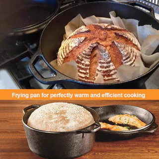 [Elizabeth1.th] 2 in 1 Iron Dutch Oven หม้อเตาอบ Dutch พร้อม Dual Handles Skillet ชุดเครื่องครัวสําหรับขนมปังทอดเบเกอรี่ Camping BBQ [Elizabeth1.th]