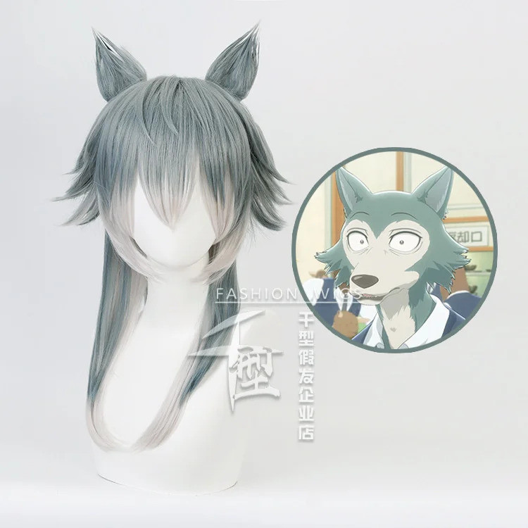 วิกผมสีเทาสไตล์หมาป่า Beastars Cosplay วิกผมเงางามและทนความร้อน พร้อมหมวกวิกผมฟรี