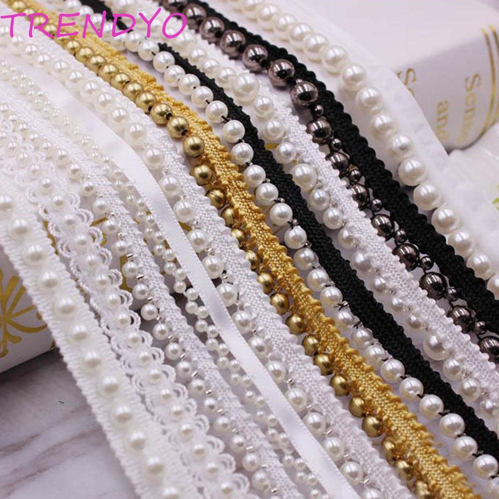 TRENDYO ลูกไม้ Trim 1 หลาไข่มุกทําด้วยมือ DIY หัตถกรรมเจ้าสาว Applique เย็บอุปกรณ์เสริม
