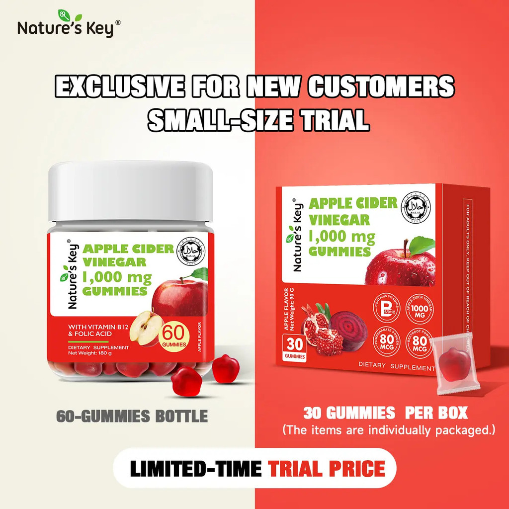 【Official】Nature's Key Halal Apple Cider Vinegar Edible  1000mg with Vitamin B6 B12 Supplement,Healt