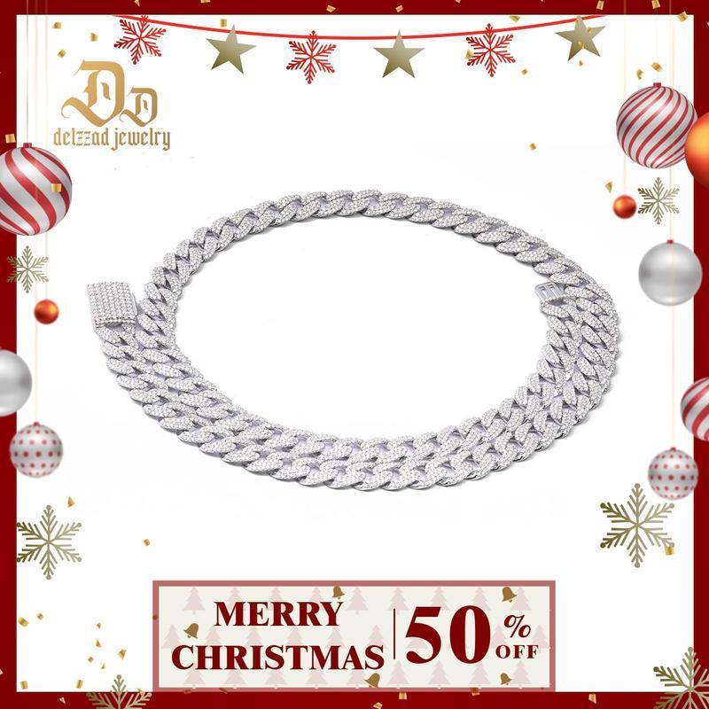 Delzzad (MSG.01) Hip Hop Bling Cuban สร้อยข้อมือสร้อยคอ VVS สังเคราะห์ Moissanite S925 Unisex Sparkl