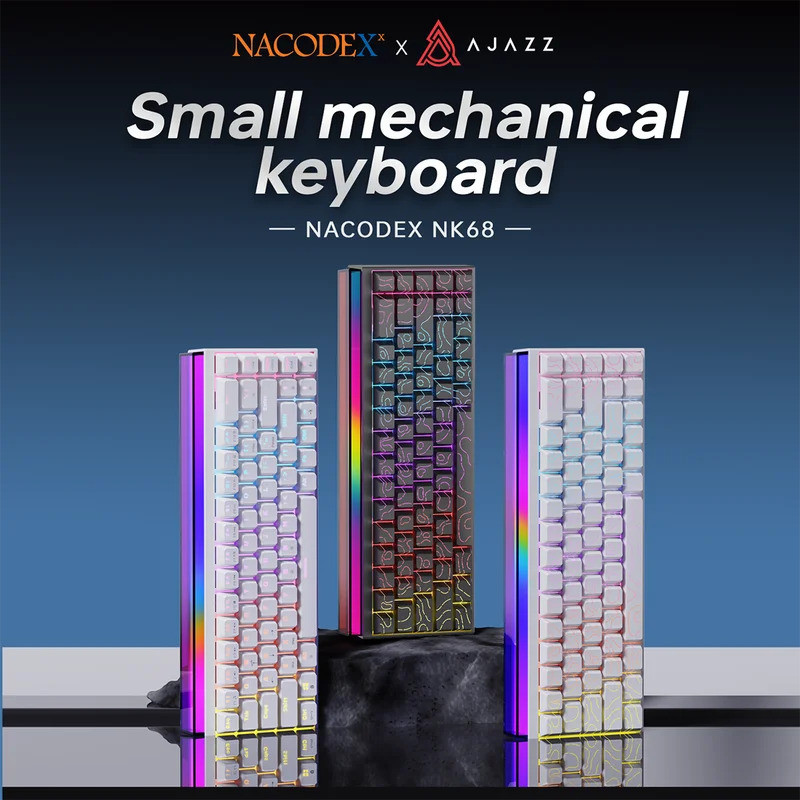 Ajazz NK68 Mechanical Gaming Keyboard ปุ่มเต็มแถบ LED แบบถอดเปลี่ยนได้ 68 ปุ่มกดการเชื่อมต่อแบบมีสาย