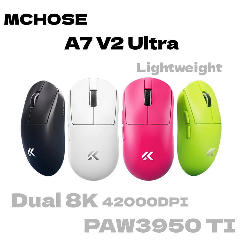 MCHOSE A7 V2 Ultra Gaming Mouse PAW3950 TI Sensor Dual 8000Hz 20000fps 42000DPI 750IPS นําเข้า Super