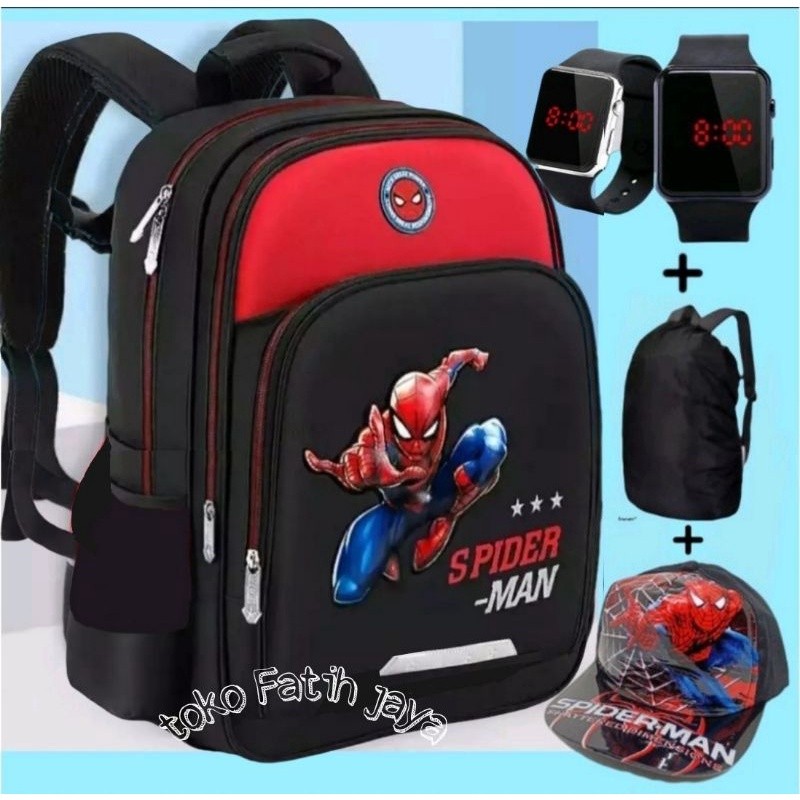 SB8 Boys Bags - Spiderman Kids Bags - Boys School Bags - Boys Bags (นาฬิกา BONUS, RAINCOVER & Hat)