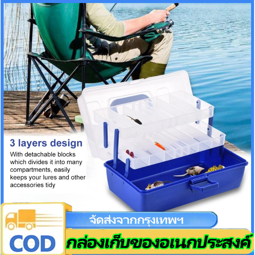 n&z อุปกรณ์ตกปลาทนทานแบบพกพาพลาสติก 3 ชั้นกล่องเก็บอุปกรณ์ตกปลา