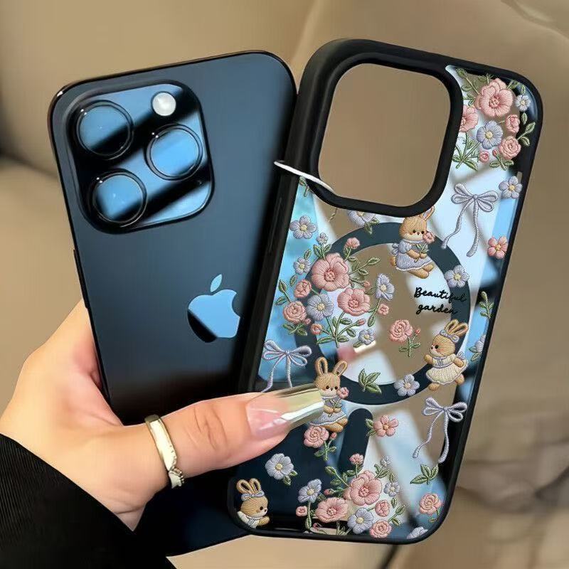 เคสโทรศัพท์ลายกระต่าย ใช้ได้กับ iPhone 13 Pro/11/12 Pro Max/14/15/16 Plus ดีไซน์แม่เหล็กคุณภาพสูงช่วยปกป้องเลนส์