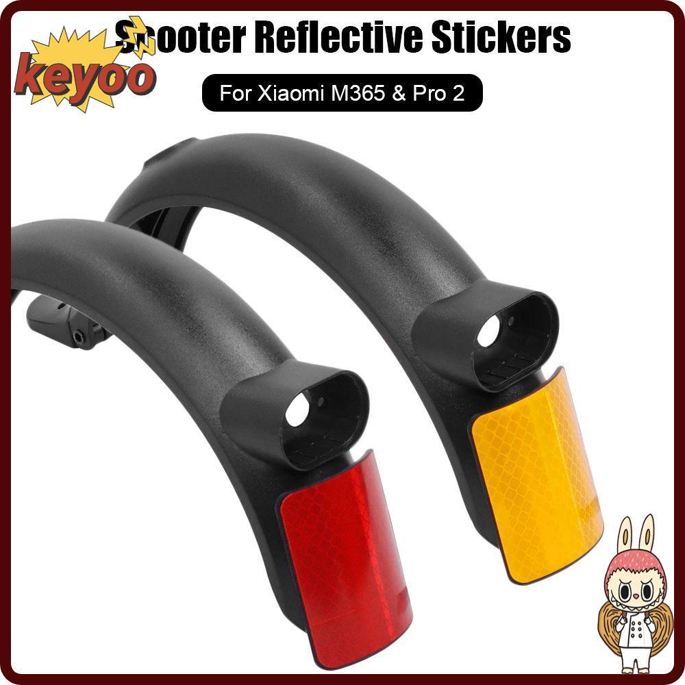 KEYOOL 1/2pcs สกู๊ตเตอร์สติกเกอร์สะท้อนแสง 66x57x1 มม.สําหรับ M365 & 2 สเก็ตบอร์ด Fenders คําเตือนไฟ