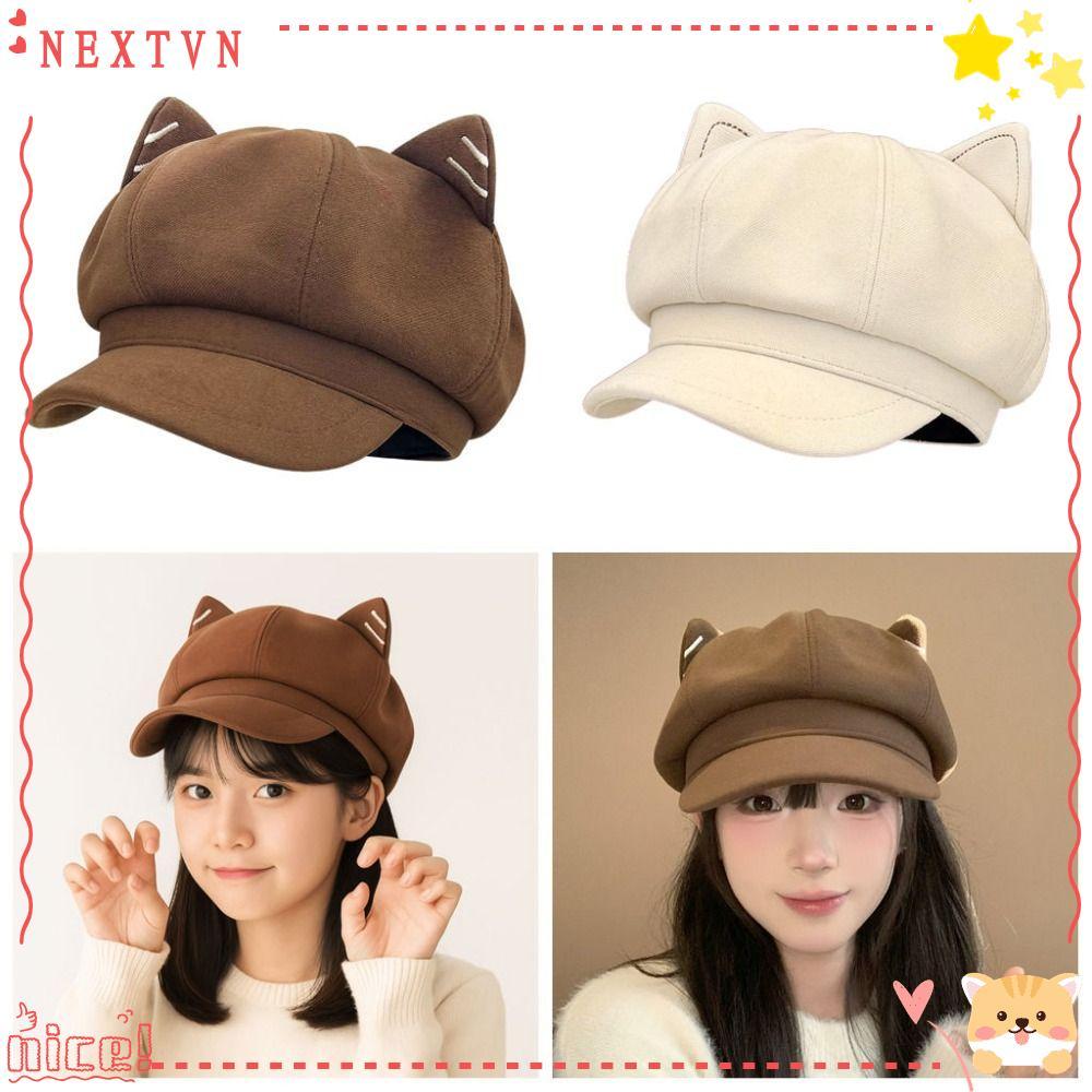 RUTHNISSI Newsboy Hat, Cat Ears Shape สไตล์ญี่ปุ่น Cat Ears Berets, Show Face ผ้าทําด้วยผ้าขนสัตว์ออ