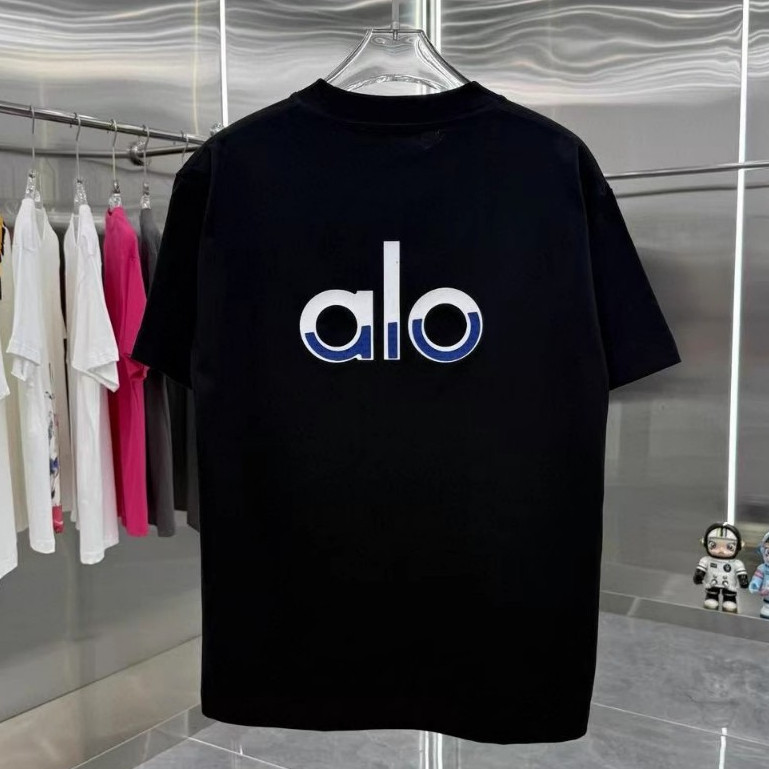 ALOVA Early Autumn Simple Logo Color-Blocking พิมพ์รอบคอแขนสั้นเสื้อยืดผู้ชายผู้หญิงหลวมผ้าฝ้ายเสื้อด้านล่าง