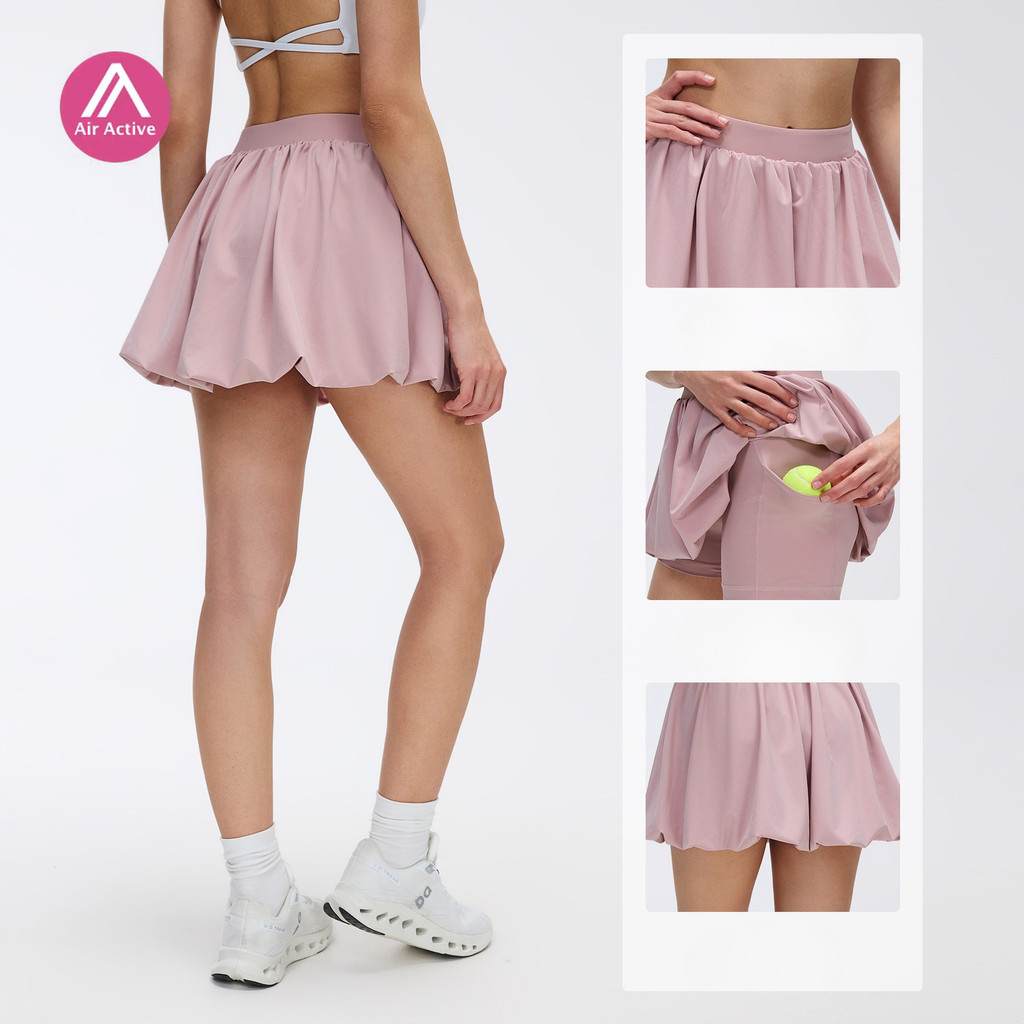 AirActive  กระโปรงกีฬาสําหรับผู้หญิงฤดูร้อน Anti Slip Flared โยคะเอวสูงหลวมเทนนิสกลางแจ้ง Activewear