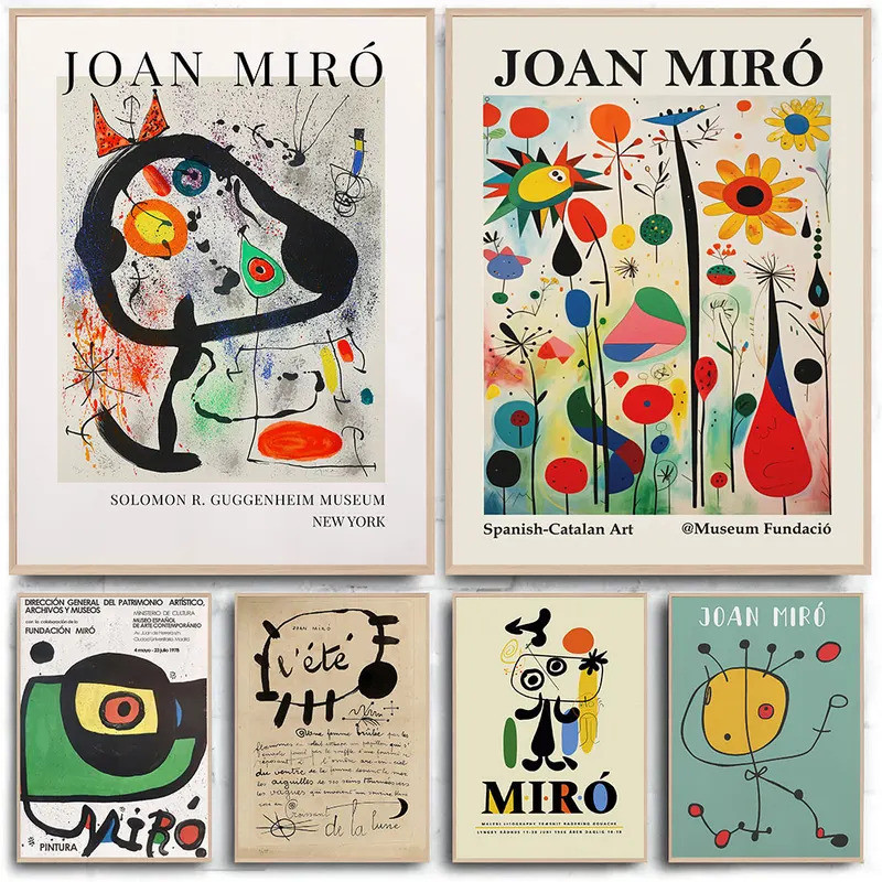 P9T8 Joan Miro บทคัดย่อ Art Vintage โปสเตอร์ผ้าใบภาพวาดพิมพ์ Home Kitchen Bar Cafe Room Wall Decor