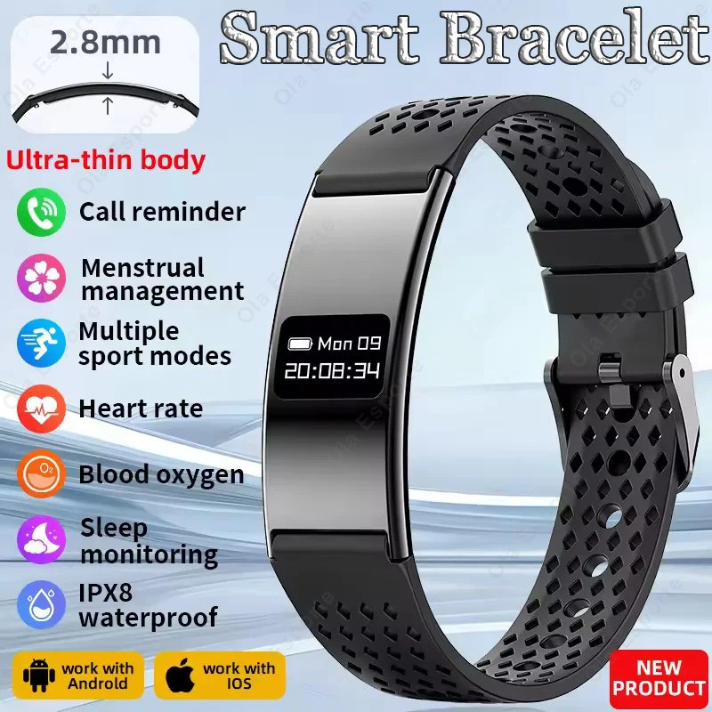 Ultra-Thin สร้อยข้อมือสมาร์ทผู้หญิงผู้ชาย Heart Rate ออกซิเจนในเลือดสุขภาพ Monitor กีฬา Smartwatch กันน้ําสมาร์ทนาฬิกาวันหยุดของขวัญ