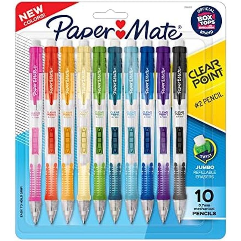 Paper Mate Clearpoint Mechanical Pencils, 0.7mm HB #2 Pencil Lead, 2 Pencils, Assorted Fashion Barre