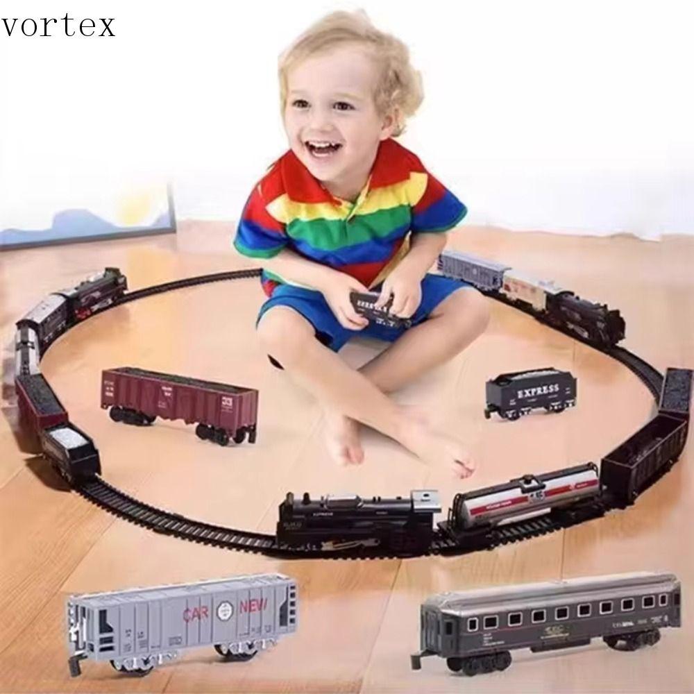 VORTEXG Train Freight Train Toy, Locomotive Playset Combines Electric Christmas Train Track Set, Sim