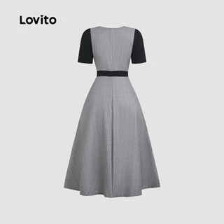 Lovito เดรสสีดําแบบคัลเลอร์บล็อกพร้อมกระดุมด้านหน้า สไตล์ฤดูใบไม้ผลิ/ฤดูร้อนสําหรับผู้หญิง LBL35174