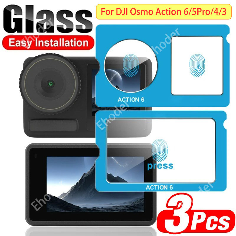 One-คลิก Easy-Paste ป้องกันกล้องสําหรับ DJI Osmo Action 6/5Pro/4 เลนส์กระจกนิรภัย Full Coverage