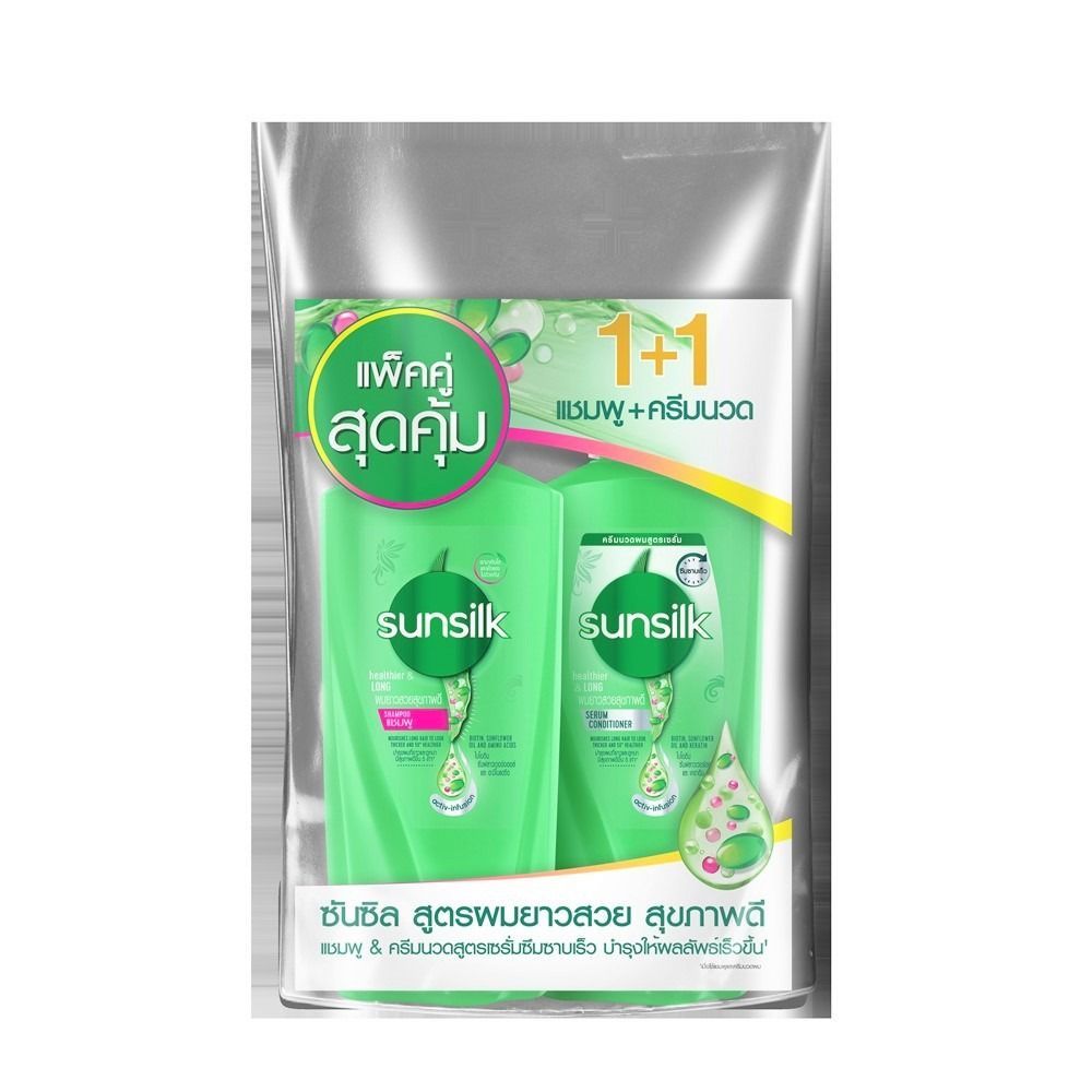 [สินค้าส่งด่วน] ซันซิลแชม+นวดเฮลธีเออร์ลองเขียว325+300มล SUNSILK SHAM+CONHEALTHIER LONG GR325+300