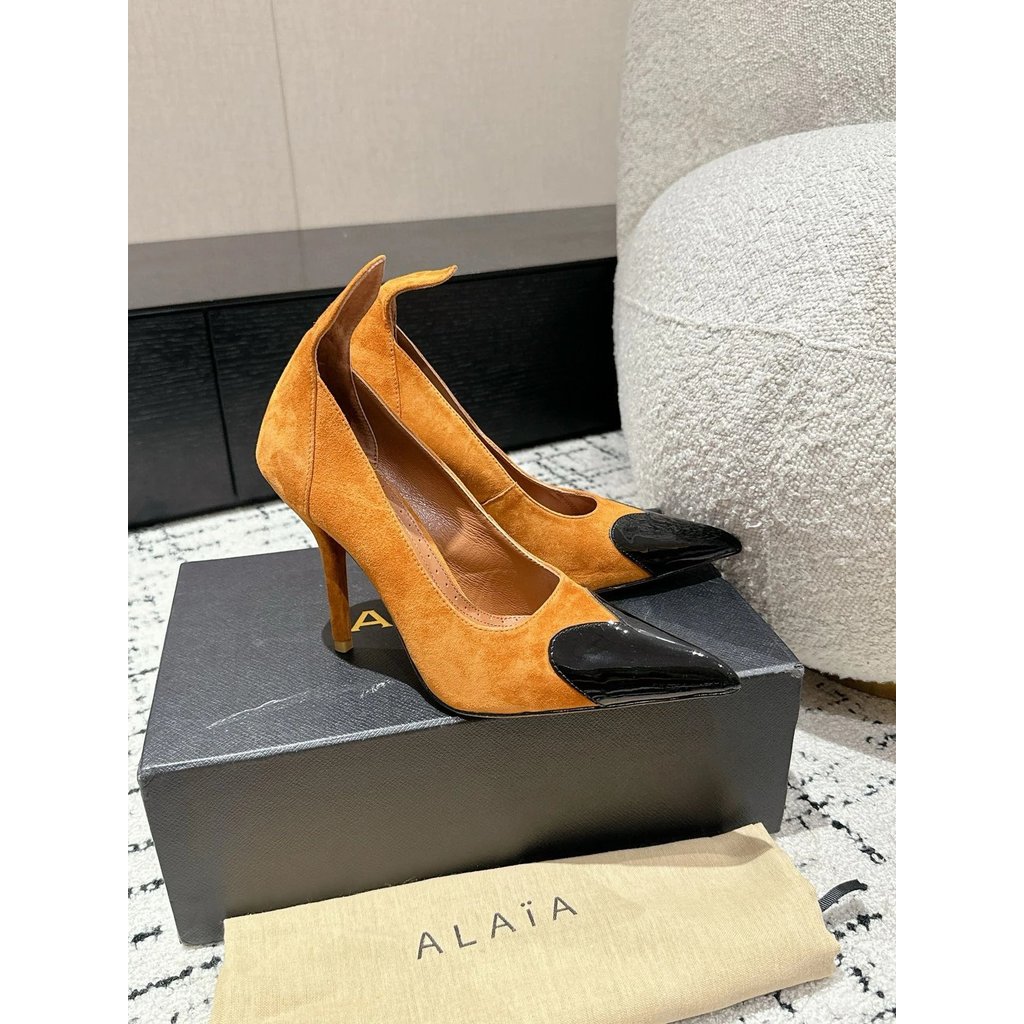2025.2.15-10 ซม. Heel Niche Brand Alaia Alaia high love Series รองเท้าเดี่ยว/รองเท้าส้นสูง