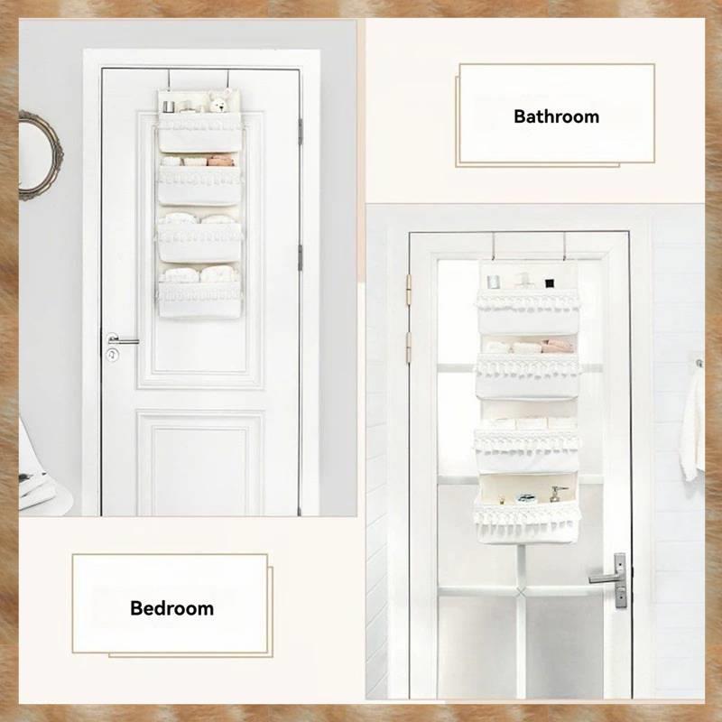 [KYG] Over the Door Organizer แขวน, 4 กระเป๋า Boho Nursery Decor over Door Storage แขวนจัดเก็บด้านหล