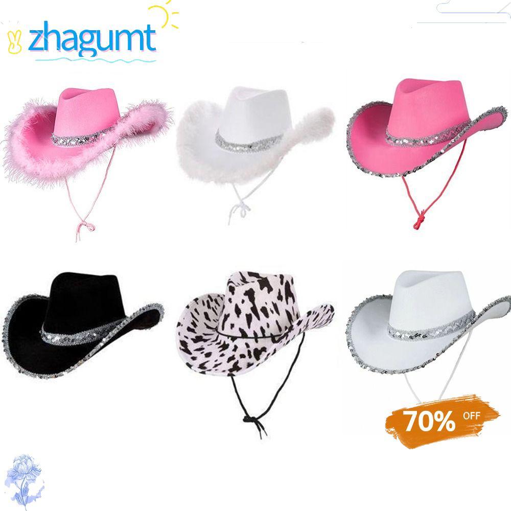 ZHAGUMT366 Cowgirl หมวกประสิทธิภาพผู้หญิงตลกคอสเพลย์แฟชั่นเลื่อม Cowgirl หมวก