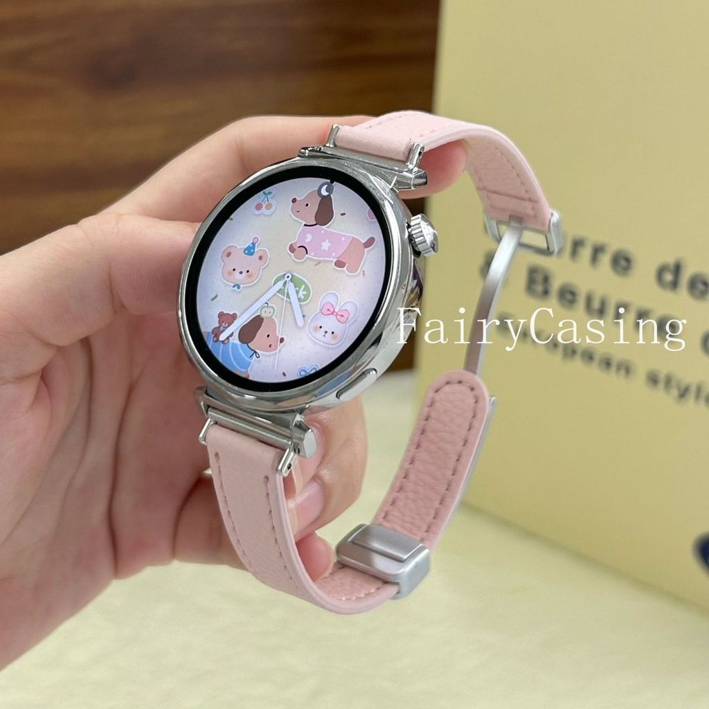 SAMSUNG 18 20 22มิลลิเมตร สายนาฬิกาหนังบางสําหรับ ซัมซุง กาแลคซี นาฬิกา8คลาสสิก7 6 44/40 42/46มิลลิเมตรลิ้นจี่เม็ดสาย