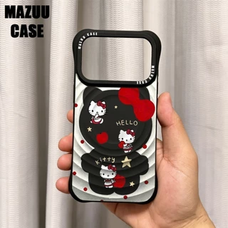 เคสไอโฟนแม่เหล็ก ลอนคลื่น มุมหนากันกระแทก ซิลิโคนดำ ลายตัดกรอบHelloKitty iPhone 17 16 15 14 13 Pro Max Plus