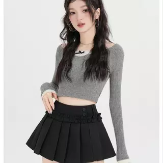 ฤดูร้อนใหม่เกาหลีเรียบง่ายและน่ารักอารมณ์เอวสูงจีบกระโปรงไม้หูลูกไม้ A-shape กระโปรงสั้นบางผู้หญิง