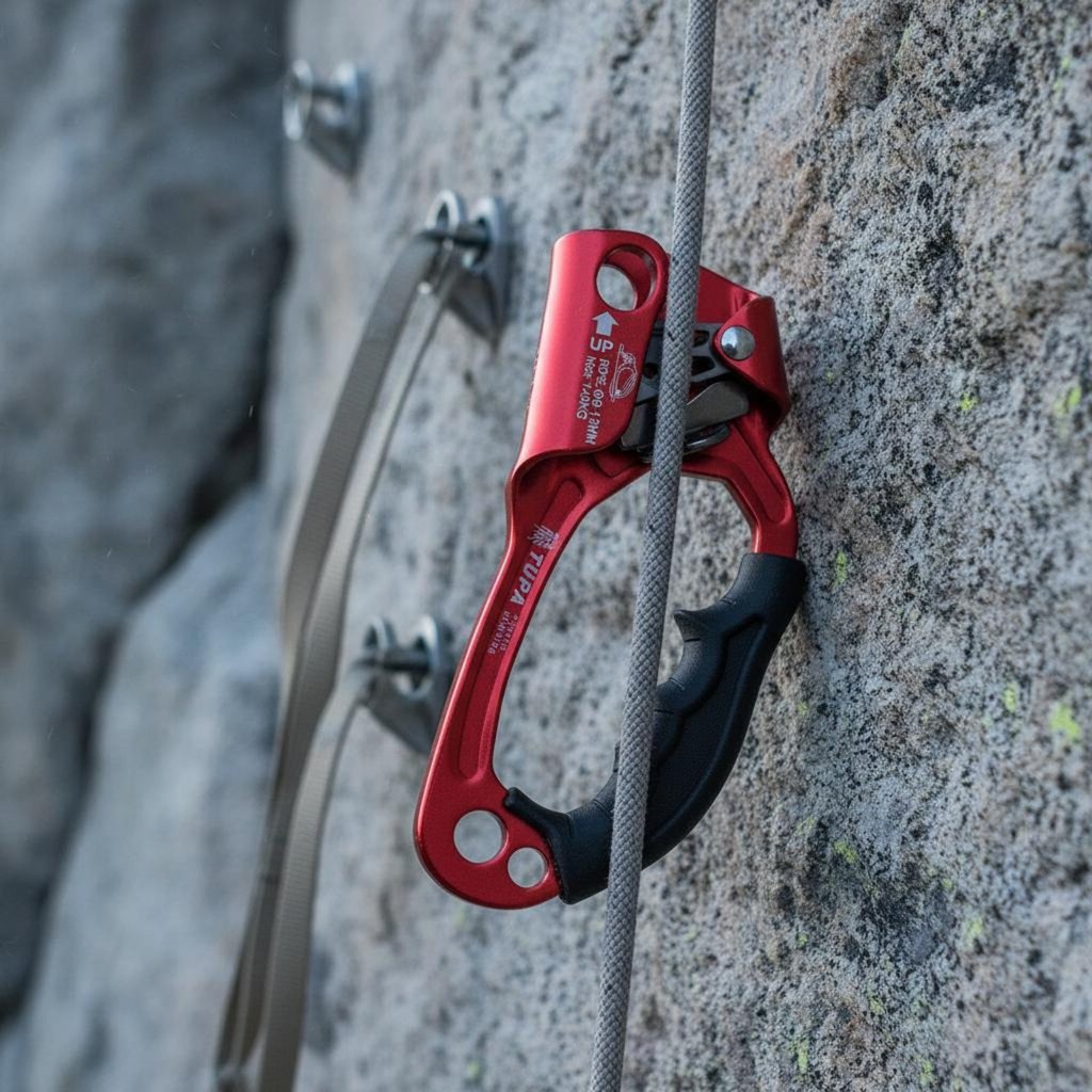 การดําเนินงานมือเดียวมือ Ascender Anti-Slip Handle Rock Climbing Ascender สล็อตทําความสะอาดโคลนอัตโน