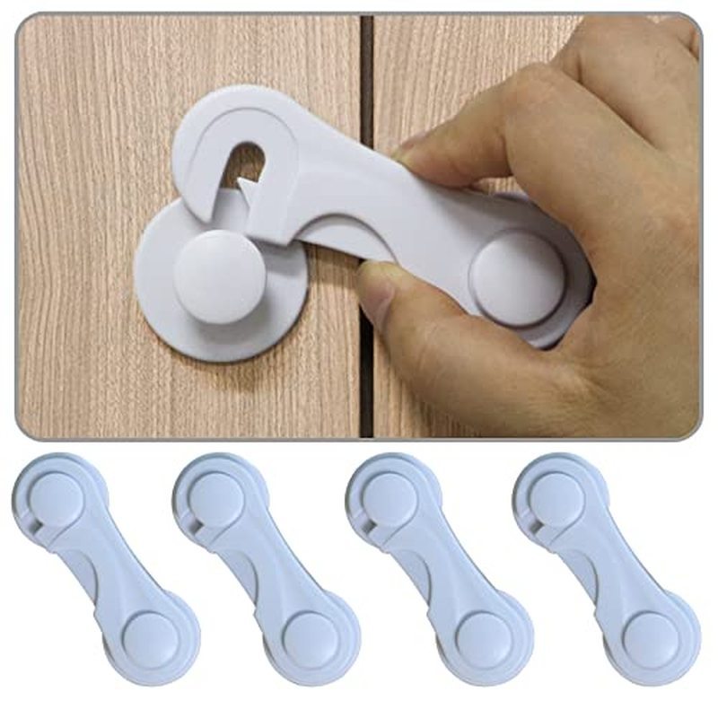 Cabinet Door Locks for Baby Proofing and Child Safety, 4 Pack Childproof Cabinet Locks with Adhesive