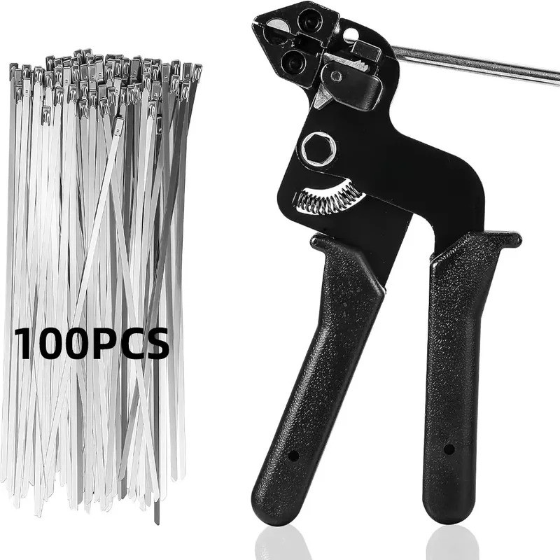 100PCS Cable Ties Plier มือสแตนเลส Tie เครื่องมือ Self-Locking Fastening สายเครื่องมือตัดอัตโนมัติเค