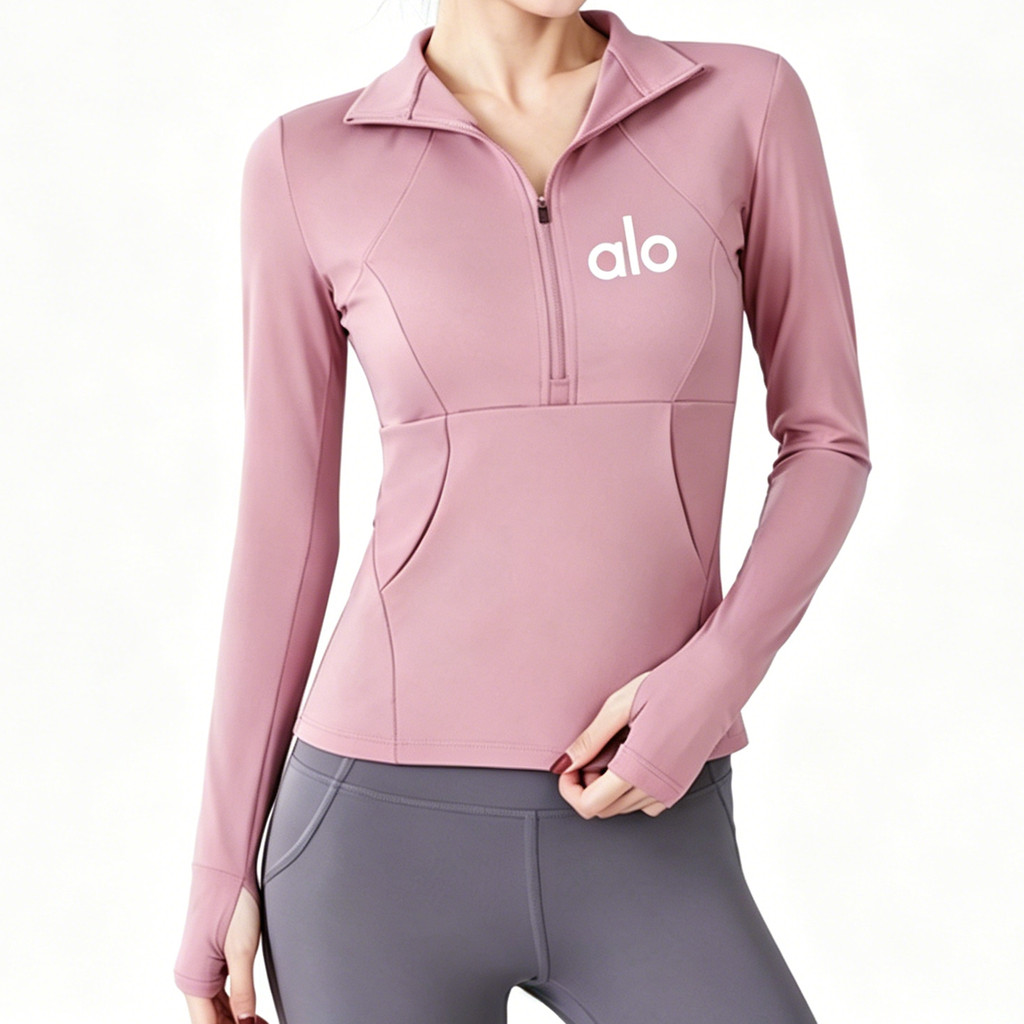 Half Zipper Stand-Up Collar Yoga Top Slim-Fit Quick-Drying แขนยาวกีฬาฟิตเนสสวมใส่ผู้หญิง