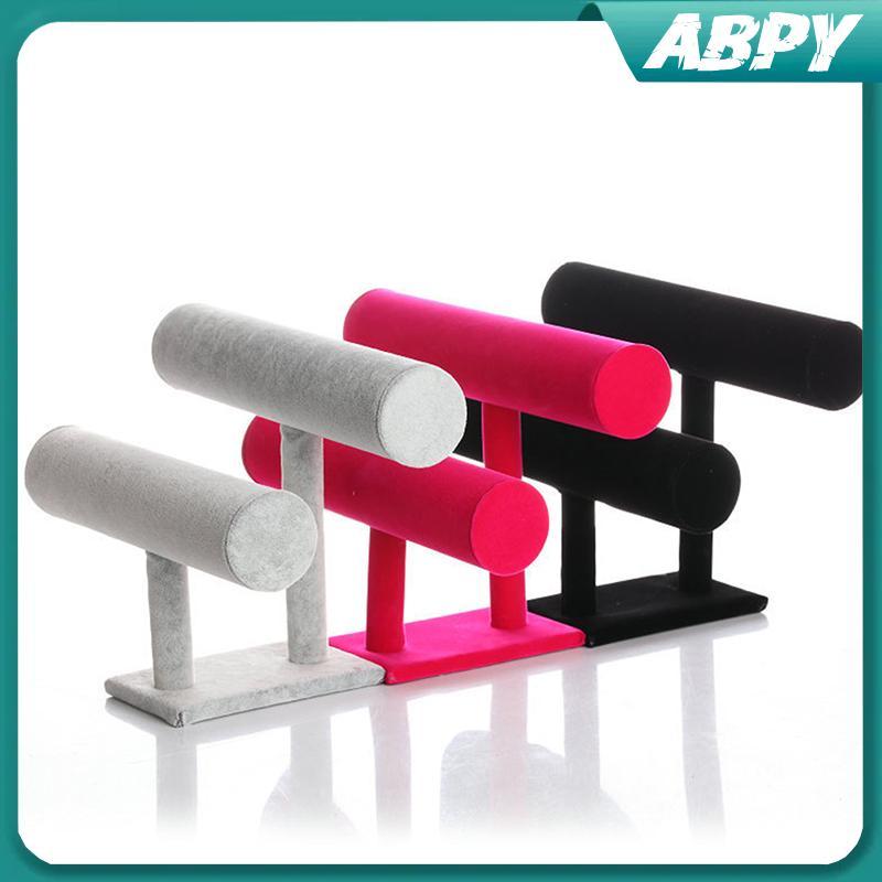 ABPY 2 ชั้นกําไลข้อมือสร้อยข้อมือผู้ถือจอแสดงผล T-Bar ขาตั้งกํามะหยี่ตู้โชว์ ABPY