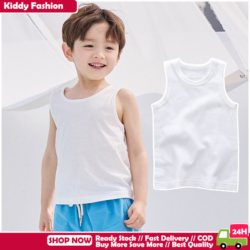 【จัดส่งเร็ว 】5 ชิ้นเสื้อกั๊กสีขาวสําหรับเด็กเสื้อยืดแขนกุดผ้าฝ้าย 100% สําหรับเด็กผู้ชาย 2-10ปี