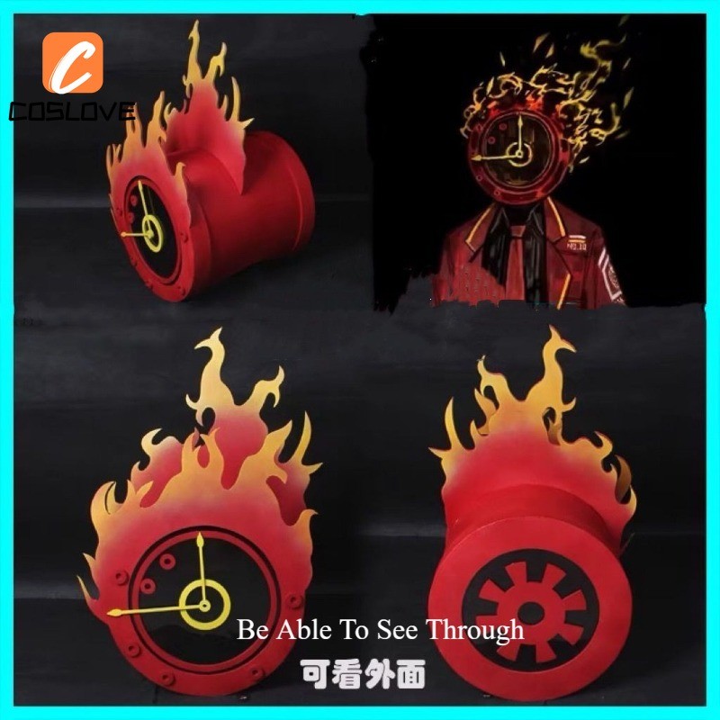 Limbus Company Dante คอสเพลย์เครื่องแต่งกาย Headwear ตกแต่ง Fire นาฬิการูปร่างหัวตกแต่งฝาครอบคอสเพลย