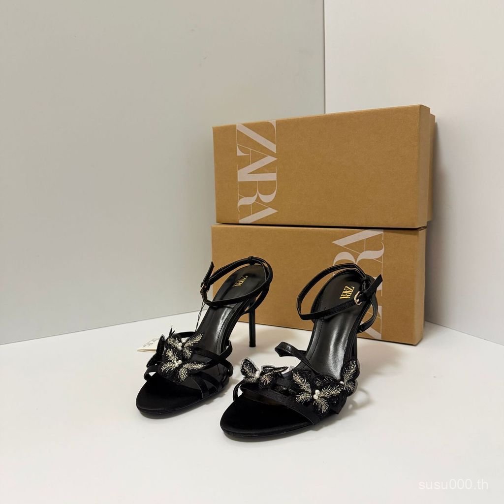 ZARA2026สําหรับ บ้าน  สายรัดคําเดียวรองเท้าแตะสีเขียวฤดูร้อนสวมใส่ด้านนอกเปิดนิ้วเท้าที่สวยงามกับกระโปรงสไตล์นางฟ้ารองเท้าส้นสูงฝรั่