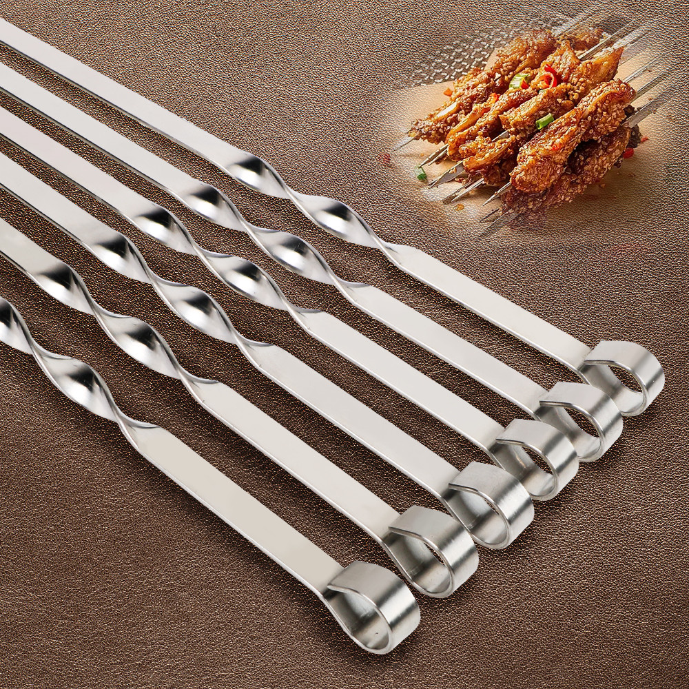 6Pcs Wide BBQ Sticks Stainless Steel Barbecue Skewer BBQ Utensil Reusable Grill Sticks Camping Picni