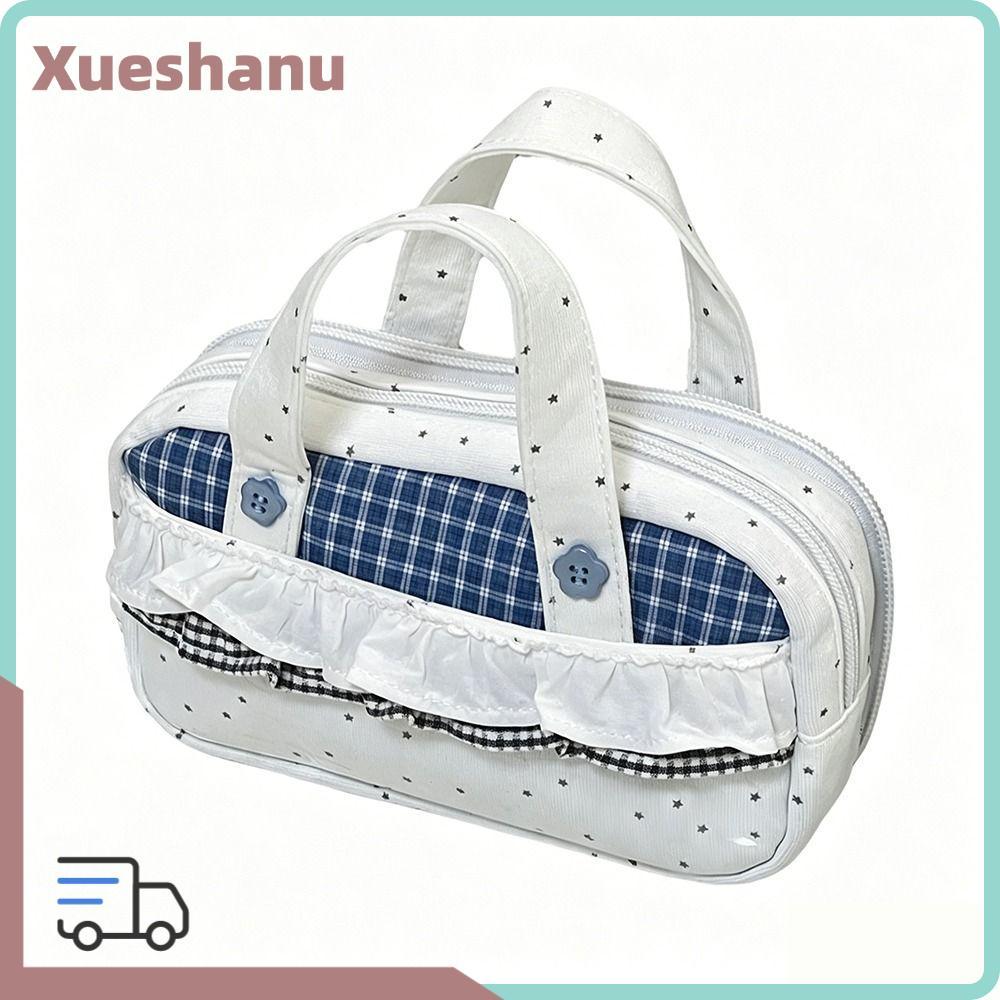 XUESEE กระเป๋าดินสอ มือถือพร้อมดินสอ Itabag , INS Multi-Compartment ลายสก๊อต Polka Dot ความจุขนาดใหญ่ปากกากระเป๋าของขวัญ