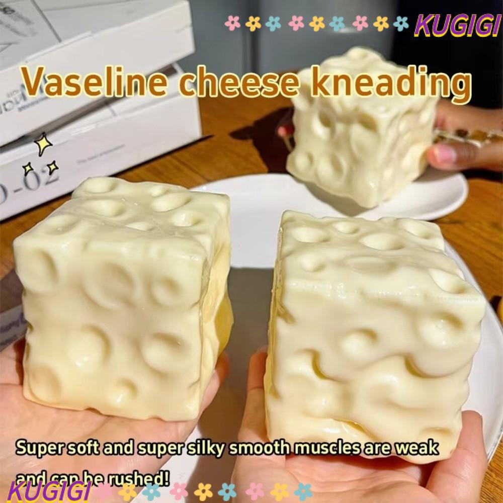 KUGIGI Jumbo Cheese Cube Stress Ball, Non-Bounce Anti-Stress Cheese Pinch Toy, นวด Squishy Texture S
