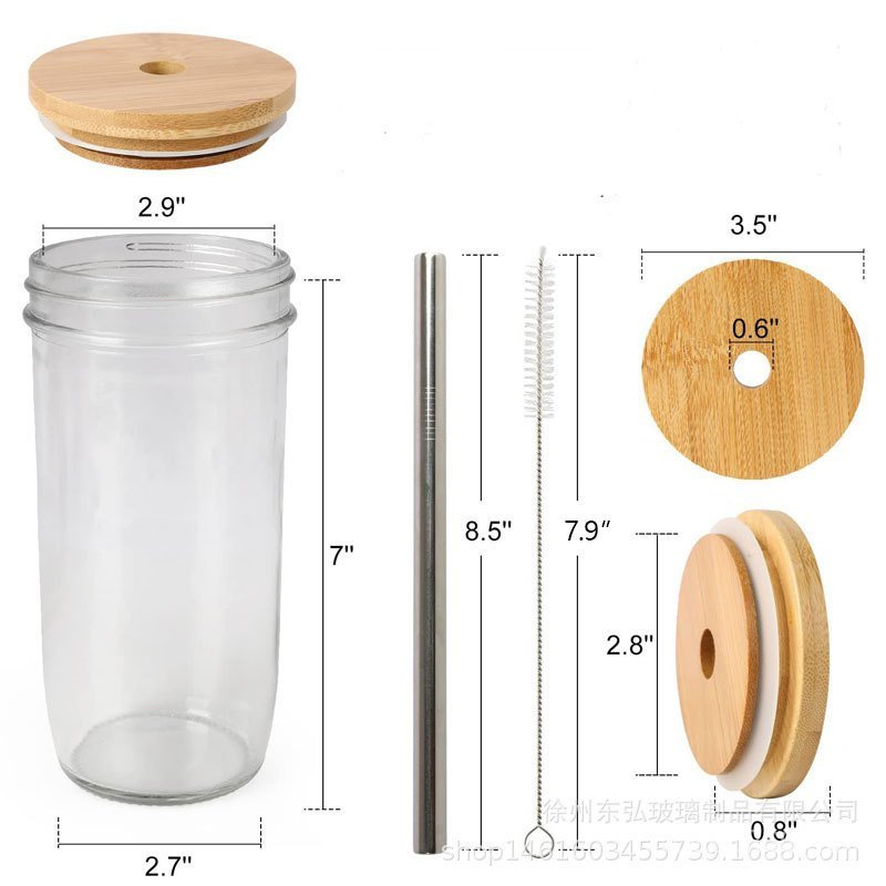 Plum Can Wine Bottle Cross-Border Wide Glass Mouth Glass Cold Drink Bottle 24oz Mori Mason Mason 16o