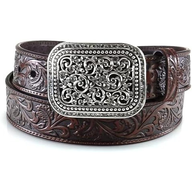 เข็มขัดหนังลายนูน Rhinestones สําหรับผู้หญิง ARIAT