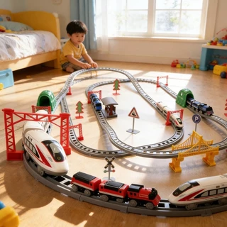 COD รถไฟไฟฟ้า รางรถไฟความเร็วสูง 64/100/119pcs รถไฟจําลอง อินเทอร์เฟซแบบฝังตัว ของเล่นประกอบรางรถไฟ ของขวัญเด็กผู้ชาย