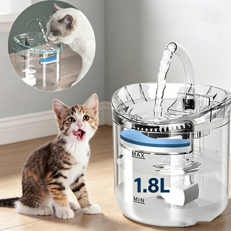 เครื่องกรองน้ำแมว 1.8L อัจฉริยะ ระบบไหลเวียนอัตโนมัติ กรองน้ำสะอาด ป้อนน้ำแมวอัตโนมัติ