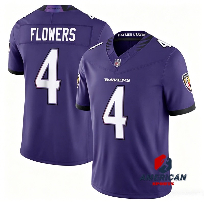 2025-26 เสื้อฟุตบอลผู้ชาย Baltimore Ravens Zay Flowers Purple Limited American Football Jersey